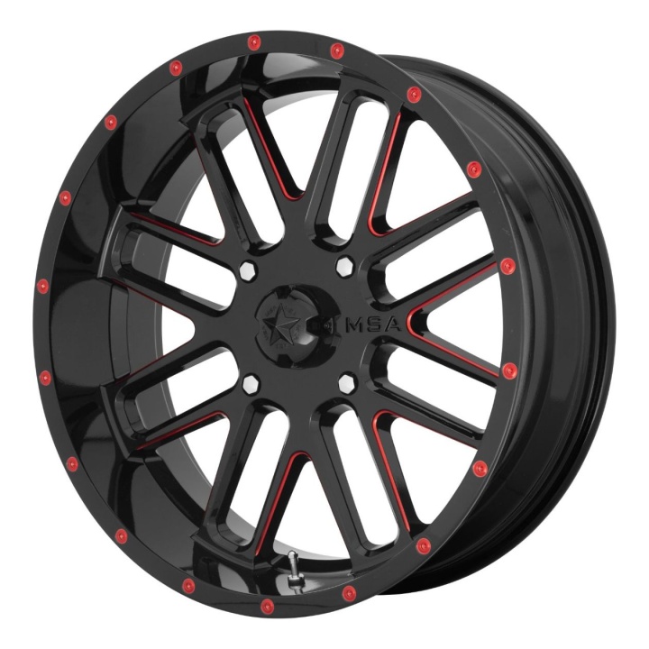 wlp-M35-018756R MSA Offroad Wheels Bandit 18X7 ET0 4X156 132.00 Gloss Black Milled W/ Red Tint